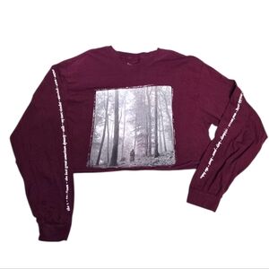 TAYLOR SWIFT maroon In The Trees Folklore cropped‎ crew long sleeve tee shirt L
